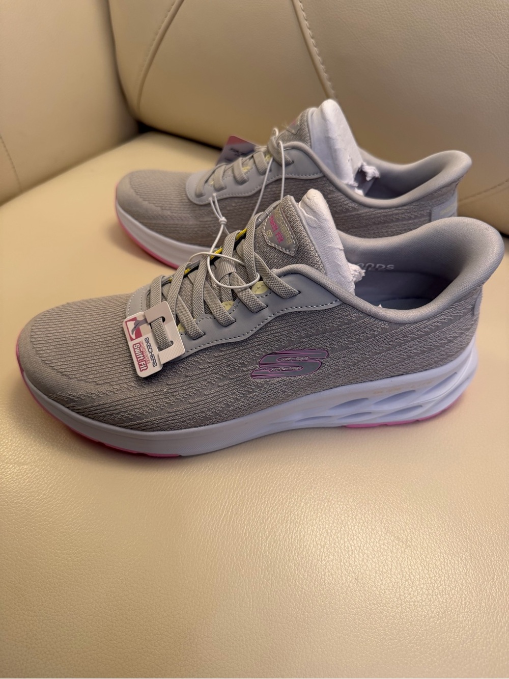 Skechers Women’s Light Gray Athletic Sneakers with Pink Accents - Picture 5 of 8